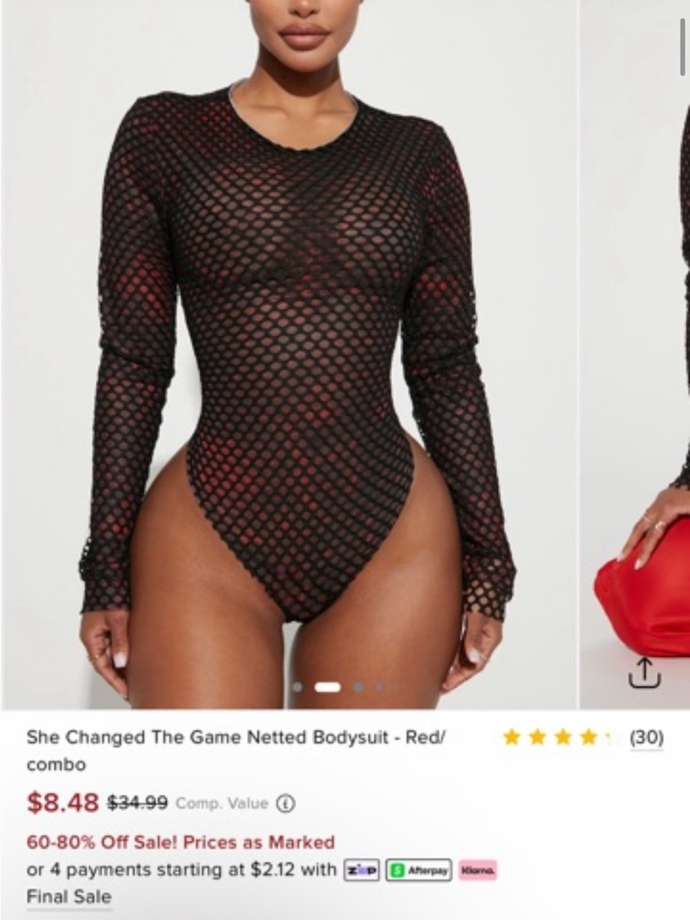 Fashion Nova She Changed The Game Netted Bodysuit - Black with Red